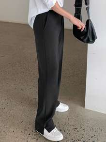 DAZY 男士纯黑色西装裤，踝开衩设计，秋季 - 深灰色 - 查看 5