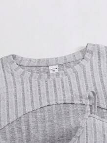 SHEIN 2 件装少女浅灰色罗纹短款上衣和吊带连衣裙休闲套装