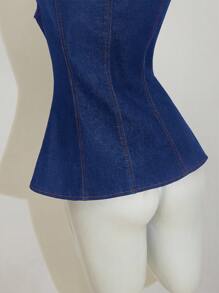 SHEIN MOD 女式休闲前扣无袖牛仔衬衫，夏季 - 中等水洗藍 - 查看 4