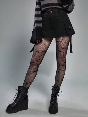 Goth Medias/Pantimedia/Leggings negros de alta elasticidad y sexy para dama