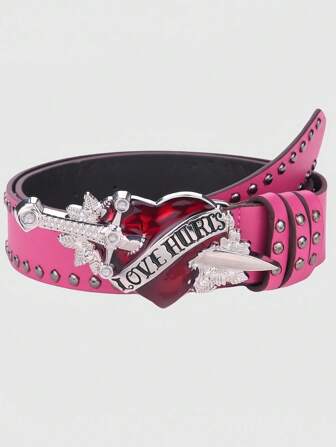 Grunge Punk Cintura Y2K con fibbia a forma di cuore borchiata