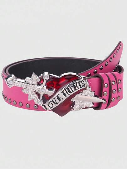 Grunge Punk Y2K Studded Heart-Shaped Buckle Belt
