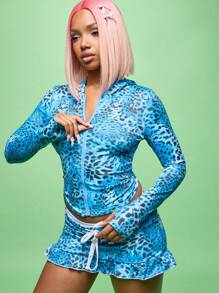 SUMWON WOMEN Áo hoodie dài tay ngắn có khóa kéo họa tiết động vật họa tiết da báo tiệc tùng thời trang Y2K lễ hội đường phố - Nhiều màu - Xem 5