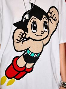 Astro Boy X ROMWE Casual Street Cartoon Figure Graphic Loose Fit Round Neck T-Shirt - White - View 2