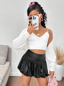 Tween Girl White Cropped Cardigan, Stylish & Fashionable, Suitable For Home, Street, Back To School And Other Occasions,In Fall/Winter - White - View 1