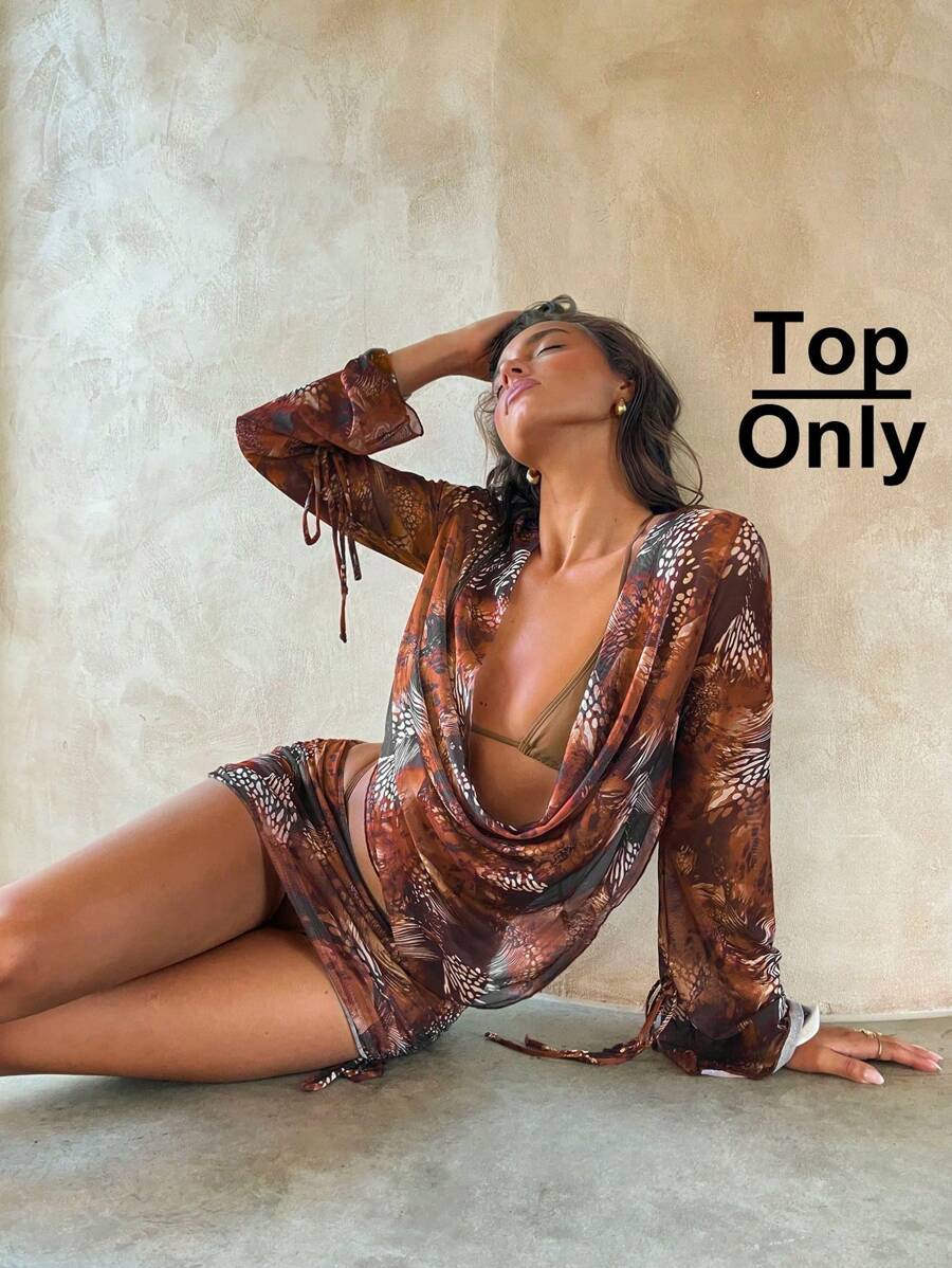 Aloruh 女士波西米亚风春夏新款蜡染印花罩衫，长袖性感优雅露背女士度假沙滩波西米亚风罩衫，乡村音乐会 - 彩色 - 查看 1