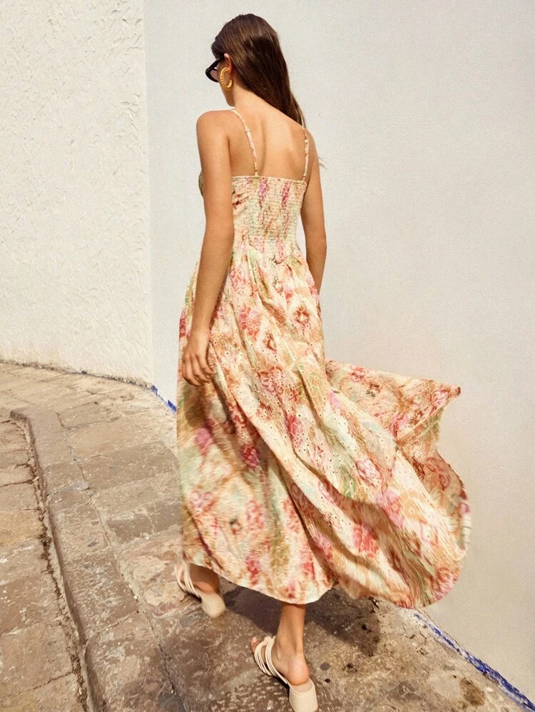 SHEIN Maija Women's Elegant Tie-Dye Hollow-Out Embroidery Slip Dress, Summer Summer Dress Midi Sundress Long Sun Dress Long Garden Party Dress Resort Wear Dresses For Summer Orange Dress In Women Clothes For Women Off The Shoulder Dress Flower Dress Fairycore Wedding Guest Dress Elegant Birthday Dresses For Women Birthday Outfits For Women Boho Women Clothing Bohemian Clothes For Women Off The Shoulder Flowy Dress