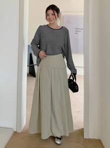 Dazy Plus Chân váy chữ A dáng rộng cho nữ cỡ lớn, giản dị và thanh lịch, phù hợp cho mọi mùa thu - Màu Khaki - Xem 4