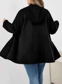 SHEIN CURVE+ Plus Size Women's Black Casual Hooded Long Sleeve Jacket, Autumn Outerwearfall Clothes For Women,Winter,CURVE PLUS/Autumn /Winter - Black - View 9