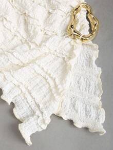 Sweetra 女士新款春夏秋季休闲通勤旅行衬衫，纹理面料，不对称下摆，喇叭袖，侧面金属装饰设计