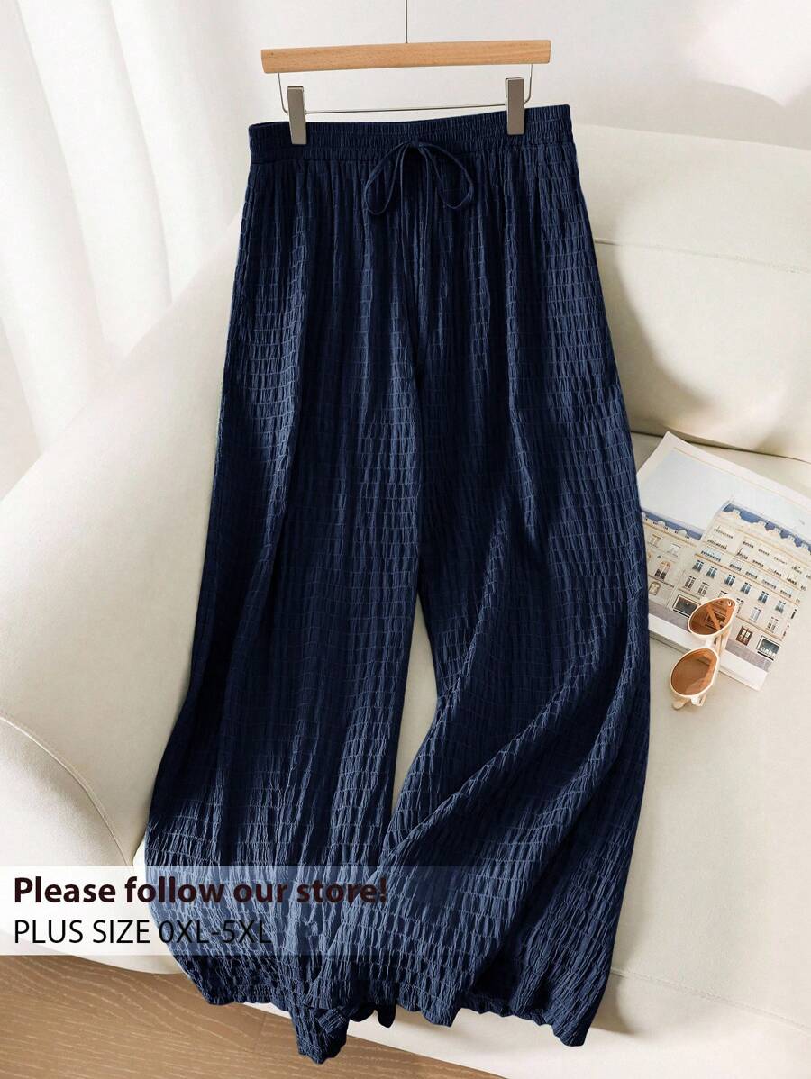 CosyJoli 大码女装新款春夏商务休闲女沙滩情人节风时尚通勤优雅阔腿裤口袋裤薰衣草色大学生宽松裤 - 藏蓝色 - 查看 1