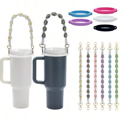 Vòng treo cốc silicon, giá đựng cốc dệt thủ công, quai cốc cà phê/bình nước, dây đeo bình nước thể thao di động, đồ dùng giữ đồ hoạt động ngoài trời