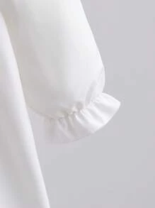 Elladie kids 1件少女彼得潘领泡泡袖衬衫，独特设计学院风上衣，秋冬返校季必备 - 白色 - 查看 4