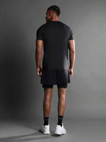 SUMWON 优质运动性能 T 恤，采用优质肌肉贴合设计，加强接缝，透气吸湿排汗面料，非常适合健身训练和跑步 - 黑色 - 查看 6