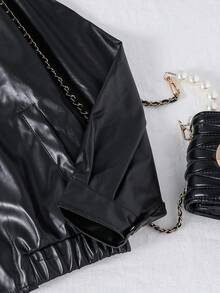 Girls' Turndown Collar Zipper Casual Cool Jacket, Suitable For Outings, Vacations, And Back To School Fall Winter - Black - View 8