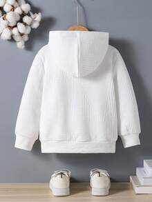 Genkimix Kids 1 件装年轻男孩简约纹理纯色全拉链连帽夹克，外套，秋冬新品，适合日常穿着、户外、校园和返校季 - 白色 - 查看 2