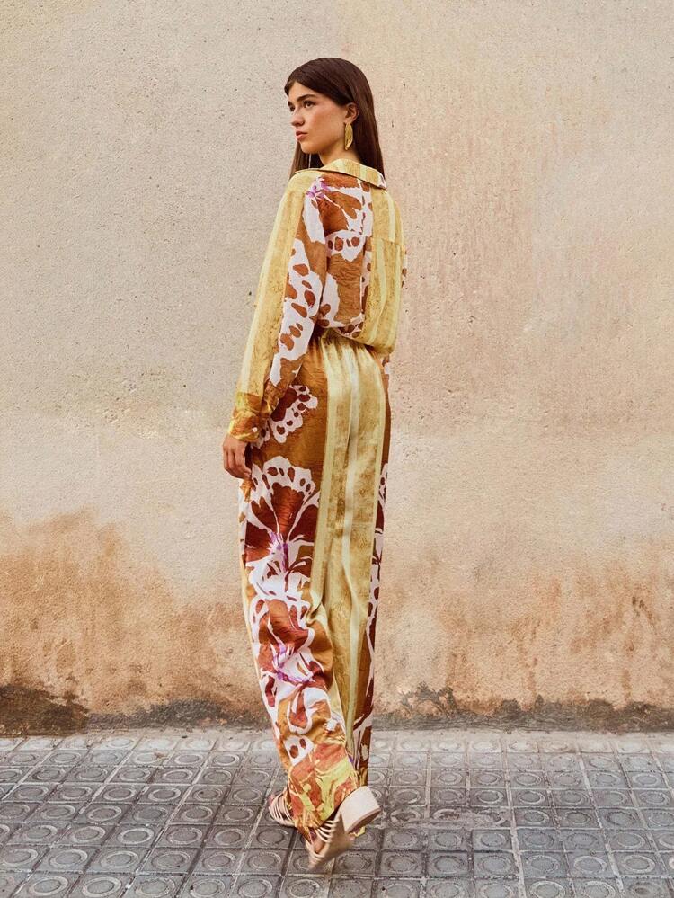 SHEIN Maija Women's Vacation Casual Color Blocking Print Wide Leg Pants Vacation Outfits Women Fall Women Clothes Boho Clothes Women Western Clothes For Women Business Casual Woman Boho Women Clothing Bohemian Clothes For Women Grunge Clothes