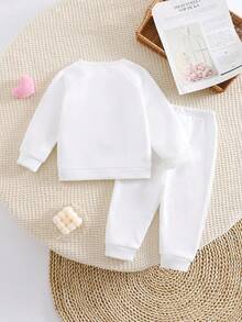 Bộ 2 áo nỉ dài tay họa tiết hoạt hình dễ thương cho bé gái và quần cạp chun, lót giữ nhiệt, mùa thu/đông - trắng - Xem 2