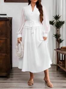 Modelyn Ensemble 2 pièces : Chemisier unicolore élégant et jupe pour grande taille, pour le travail