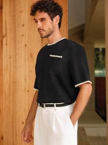 Manfinity BRENVOR Camiseta decorativa de hombre con concha bordada negra