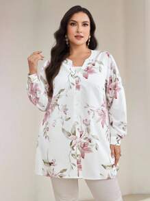 Veilorie Elegancki top damski w stylu arabskim z nadrukiem kwiatowym w dużych rozmiarach