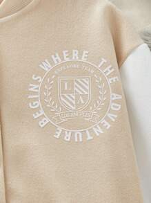 Women's Zip-Up Bomber Jacket With Contrast Sleeves And Pleated Mini Skirt Set - Khaki - View 6