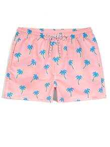 CoralVoy Herren Shorts mit Pflanzen-Muster, Tasche und Kordelzug Taille, geeignet für den Sommer - Pink - Übersicht 3