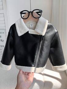 SHEIN جاكيت فرو صناعي مبطنة للبنات الرضع في فصلي الخريف والشتاء بألوان متباينة