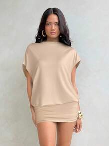 Aloruh Váy ngắn nữ hở lưng thanh lịch, dây buộc - Màu be - Xem 3