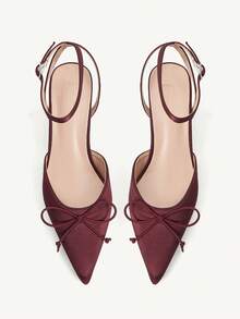 CUCCOO CHICEST 女士尖头缎带蝴蝶结细高跟中跟鞋，舒适浪漫优雅甜美浅粉色正装鞋，适合约会、下午茶、办公室、花园派对 - 中紫紅色 - 查看 10