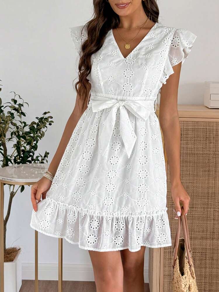 Vestido casual de verano para mujer con mangas cortas, estampado de teñido anudado y bordado