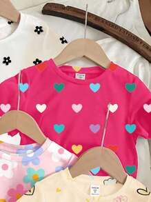 SHEIN 4pcs/Set Baby Girl Casual Minimalist Round Neck Short Sleeve T-Shirt, Suitable For Spring/Summer - Multicolor - View 4