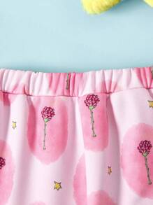 LE PETIT PRINCE X SHEIN 2pcs/Set Young Girl Cartoon Figure Graphic Casual Versatile Short Sleeve T-Shirt And Pink Rose Long Pants Outfit - Pink - View 8