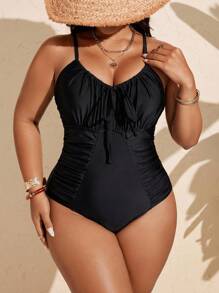 Swim Lushoire Đồ bơi một mảnh hở lưng khoét sâu cổ chữ V màu đen cỡ lớn cho nữ, kỳ nghỉ hè ở bãi biển - màu đen - Xem 6