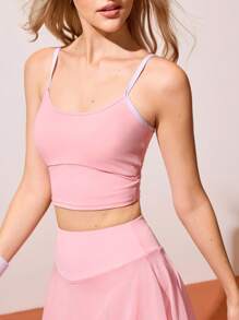 CourtClass Women's Long Pink Racerback Sports Bra For Tennis & Outdoor Workout Yoga Set Bra Top - Baby Pink - View 6