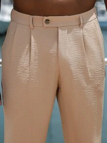 Manfinity Homme Quần dài thường ngày xếp ly túi đơn sắc cho nam - Màu be - Xem 5