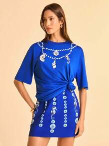 CAJUNI Tropical Ocean Element Graphic Print Casual Vacation Low Waist Shorts & Skirt - Multicolor - View 4