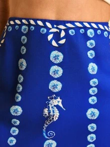 CAJUNI Tropical Ocean Element Graphic Print Casual Vacation Low Waist Shorts & Skirt - Multicolor - View 8