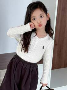 Dazy Kids Young Girl Fall Clothes, Girls Animal Embroidery Long Sleeve Sweater - White - View 8