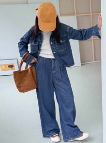 Dazy Kids 青少年女孩日常休闲牛仔套装 - 藍色 - 查看 3