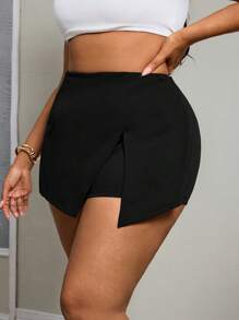 SHEIN PETITE CURVE Plus Size Women's Casual Solid Color Shorts, Spring/Summer - Black - View 5