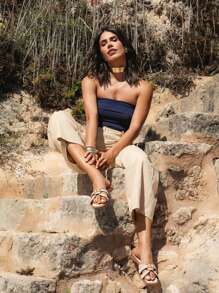 SHEIN X Sofía Suescun Maija 女士蓝色休闲夏季背心，不对称下摆性感日常装，适合音乐节、通勤风格 - 綠色 - 查看 5