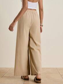 INAWLY Women's Embroidered Elastic Waist Loose Casual Pants Fall Cloth For Women - Khaki - View 2