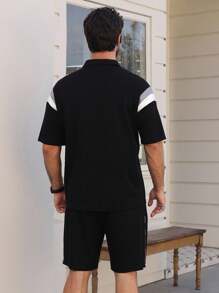 DAZY Men's Contrast Color Patchwork Polo Shirt Set, Summer