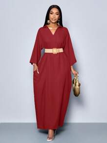 SOLERSUN Vestido Longo Feminino da SOLERSUN com Decote em V, Mangas Morcego Soltas e Sem Cinto, para Férias