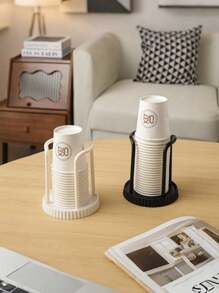 一黑一白，2 件塑料材质纸杯分配器，一次性纸杯储存器，浴室杯分配器，台面咖啡杯收纳盒，漱口水漱口杯架，可容纳 5 盎司纸杯 - 彩色 - 查看 3