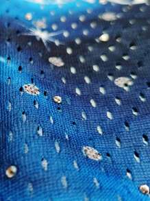 ROMWE MEN Prep 男士休闲夏季扎染水钻点缀网眼T恤 - 彩色 - 查看 3