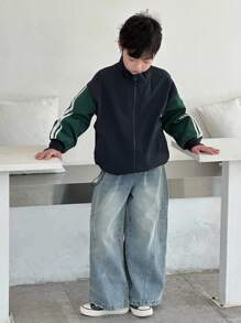 DAZY 大码男童宽松休闲立领拼色夹克，秋季