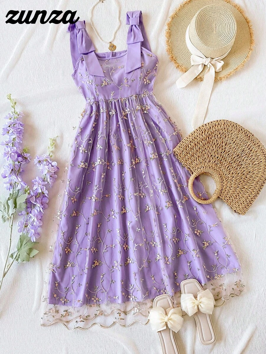 Elegant Embroidered Textured Mesh Skirt For Teen Girls - Pink - View 1