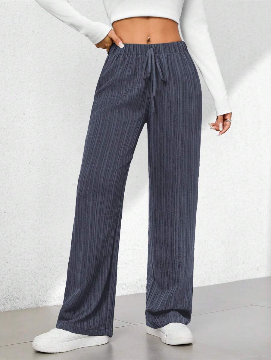 SHEIN PETITE 夏季休闲纹理阔腿七分裤